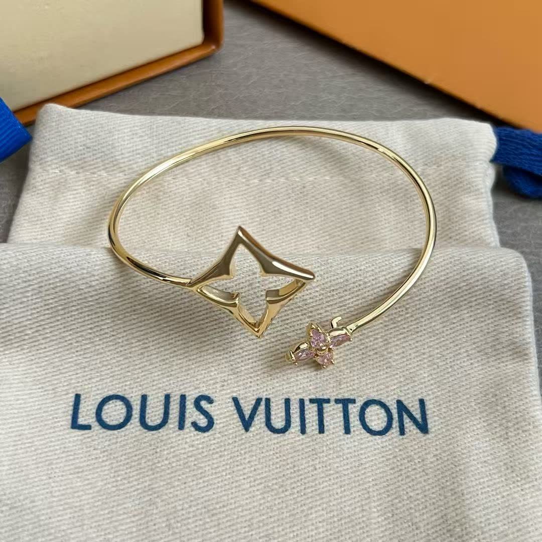 Louis Vuitton Gold Flower Bracelet with Pink Stones